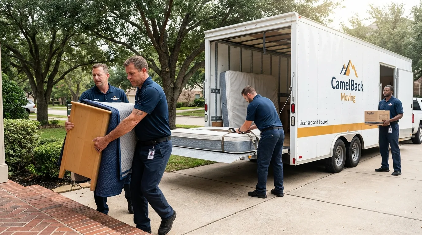 Crew loading residential truck for cross-state move from Maywood, IL