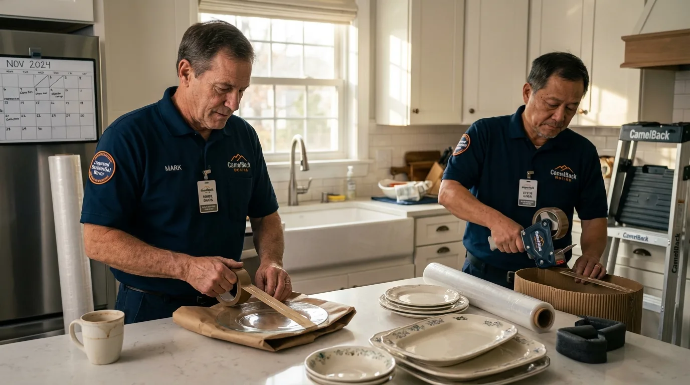 Professional crew packing kitchen dishware in Maywood, IL